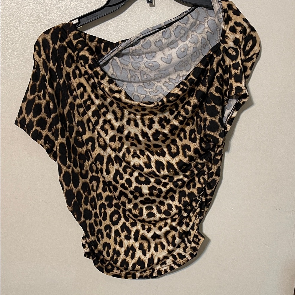 SHEIN Leopard Print Blouse - Black and Brown